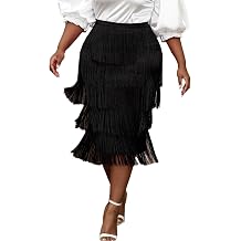 Womens High Waist Fringe Tiered Bodycon Pencil Midi Skirt