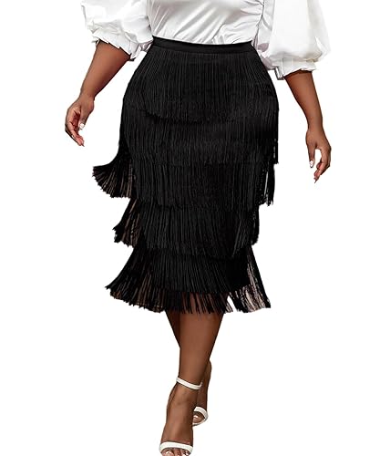 AOMEI Women's High Waist Fringe Tiered Bodycon Pencil Midi Skirt