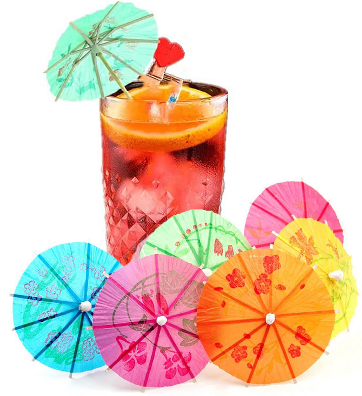 WANGCL 50 piezas de sombrillas de cóctel de color tropical, para decoración de bebidas, fiestas, bares, postres, actividades al aire libre