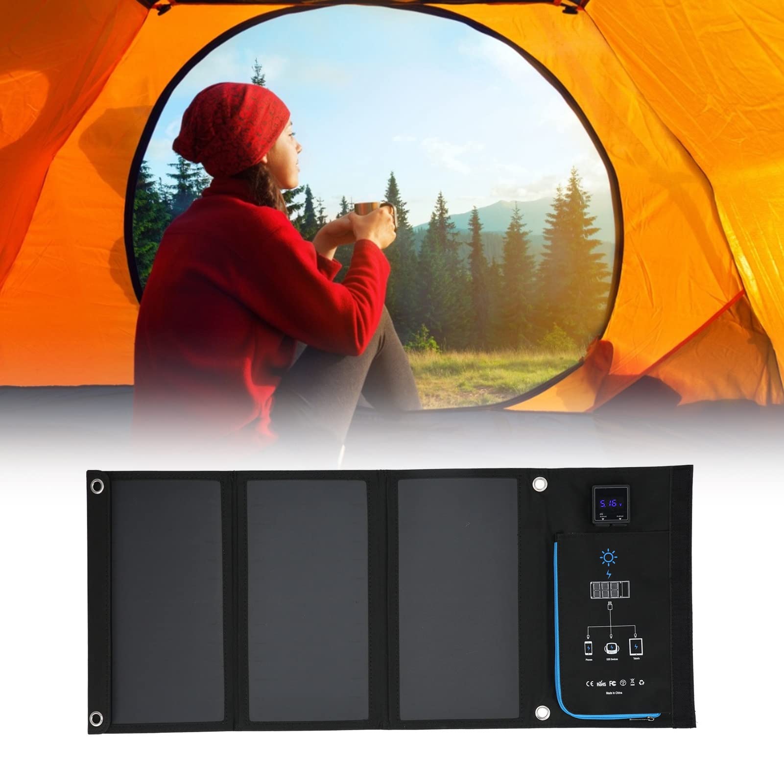 Caricatore Solare Pieghevole Caricatore per Telefono Solare Borsa di Ricarica CC Portatile Impermeabile per Escursionismo Campeggio 21 W Sun Power Design Compatto