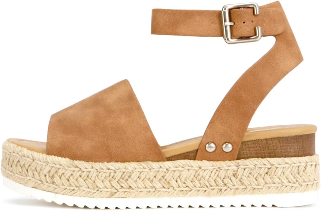 Soda Women's Topic Open Toe Ankle Strap Espadrille Sanda (10, Tan, numeric_10)