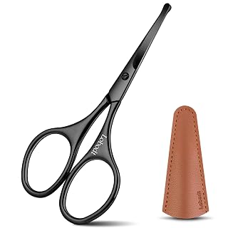 4.1inch round-headed stainless steel small scissors, suitable for trimming facial hair, nose hair, eyebrows, eyelashes, beards, personal care and salon beauty salons (black) - Amazon product rated Grade B