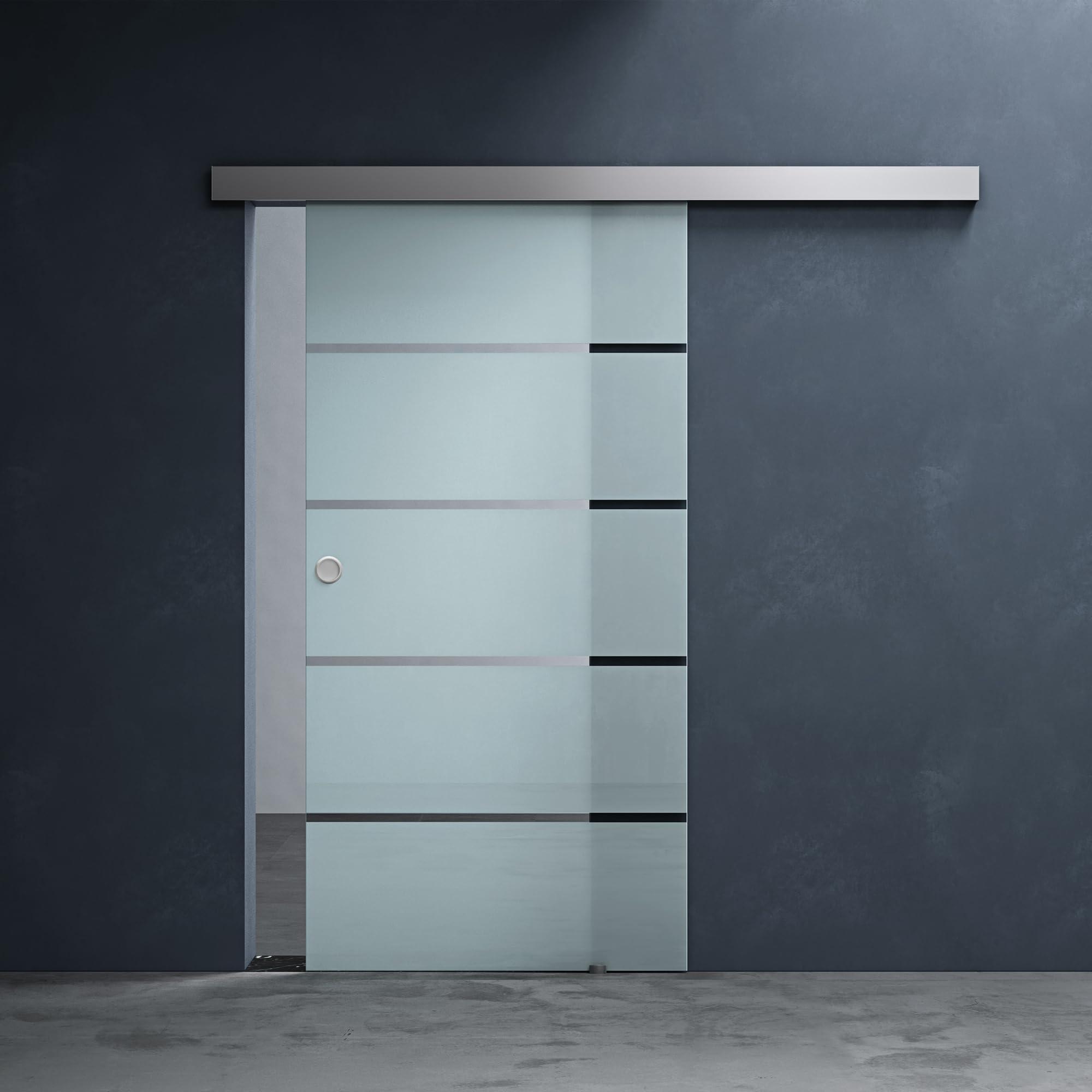 Mai & Mai Porta Scorrevole in Vetro 90x215cm, Porta Scorrevole Interna Satinato 8mm in 5 Strisce con Binario e Maniglia Rotonda per Bagno Cucina Studio Ufficio, Amalfi TS11H-900 MSMG