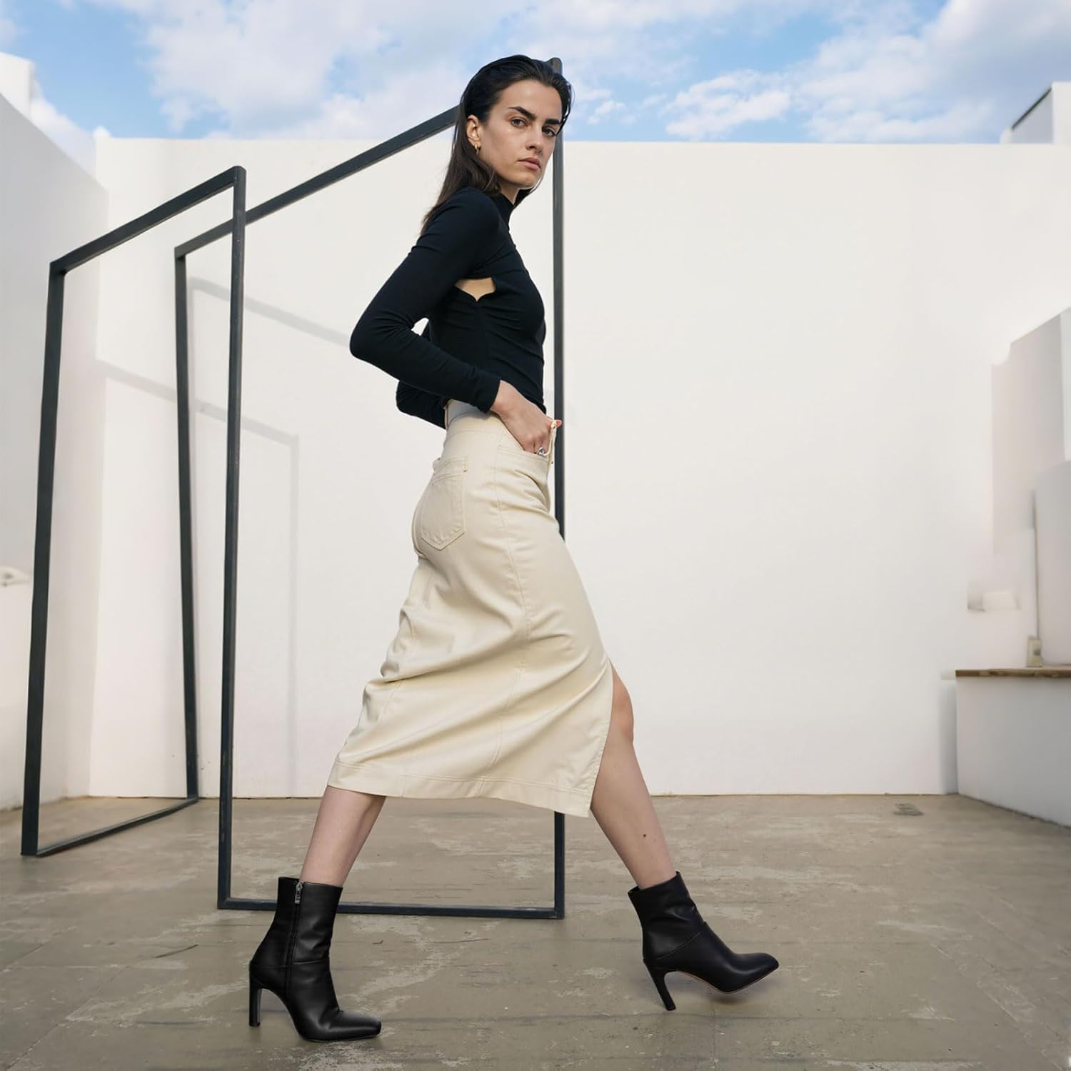 Uacllcau Ankle Boots for Women Square Toe High Heel Block Mid Calf Side Zipper Short Booties Gogo Fashion Fall Winter Boots - Image 3