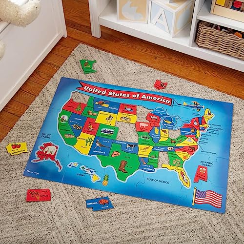 Melissa & Doug U.S.A. Map (51pcs): Floor Puzzle Bundle with 1 Theme Compatible M&D Scratch Fun Mini-Pad (00440)