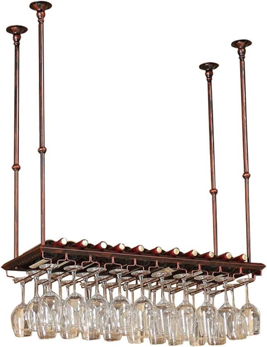 Wine Shelf Vintage Style Ceiling-Mounted Wine Rack with Bottle & Glass Holder | Height Adjustable for Bar & Dining Room - Black, Bronze, Golden Wine Holder(Bronze,120x35cm)