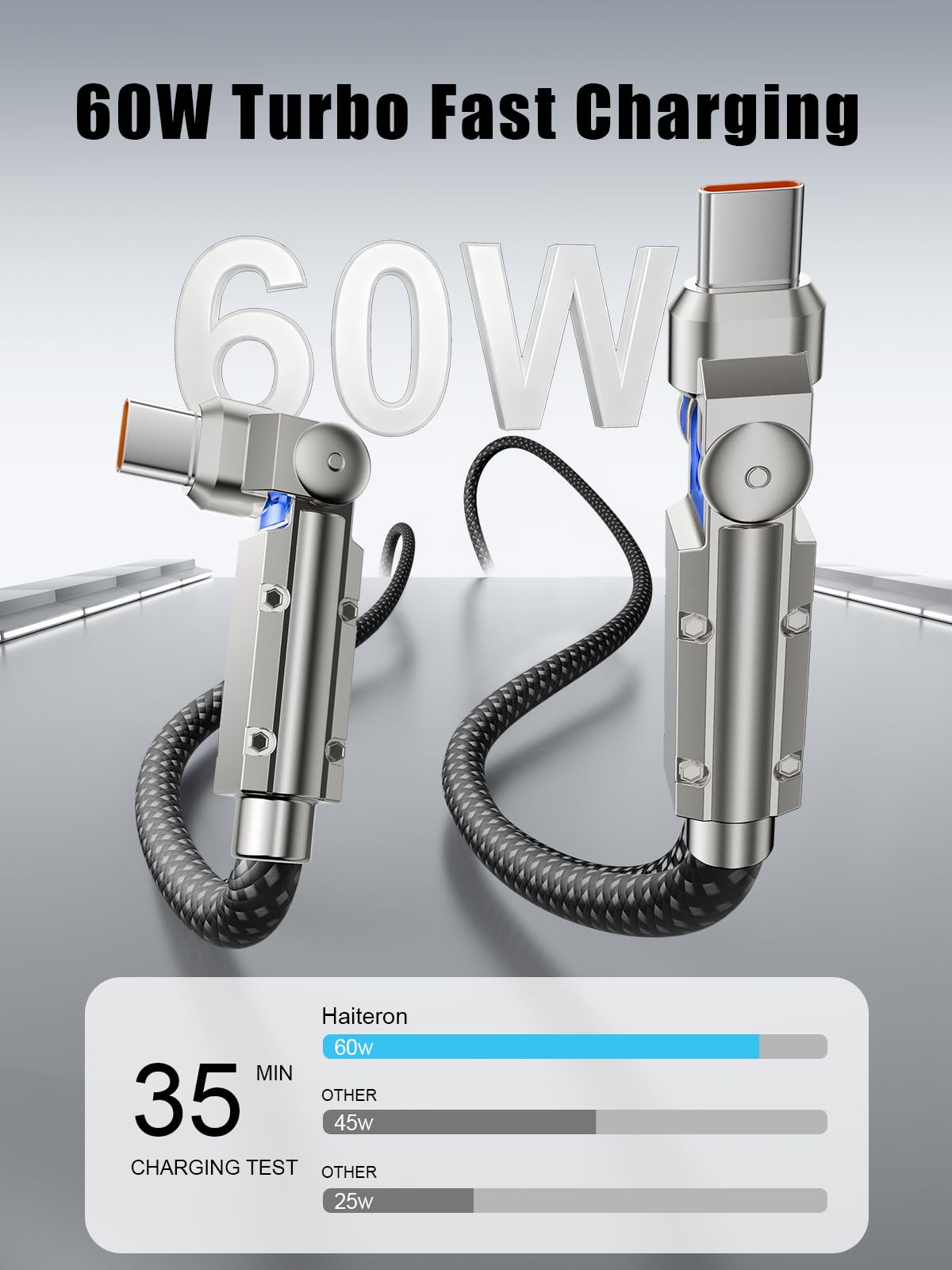 Cable USB C mejorado de 60 W de 10 pies, rotación de 180°, cable de carga rápida USB C a USB C, cable de carga trenzado de nailon tipo C para iPhone 17/16/15, MacBook, iPad, Samsung