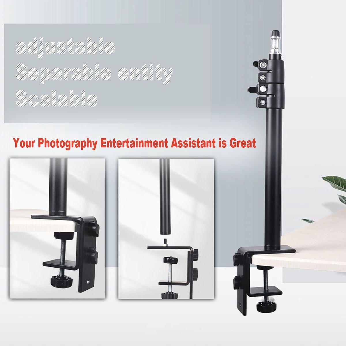 Camera Desk Mount Table Stand - Height & Angle Adjustable Light Stand 360° Rotation, Lightweight Aluminum for Live Streaming, Video Conferencing | Ideal for Content Creators, Photographers