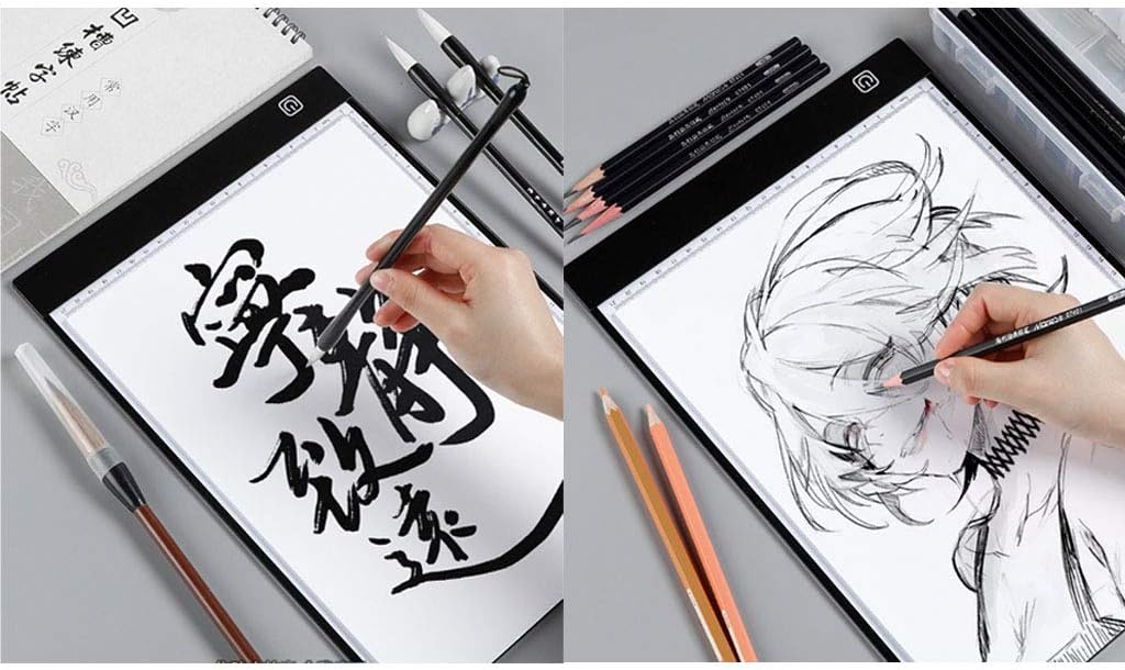 Light Box Portable Ultra-Thin Lightbox Drawing Stepless Brightness Adjustment Led Tracer USB Interface with Ruler Artist Anime Sketch Design Template,