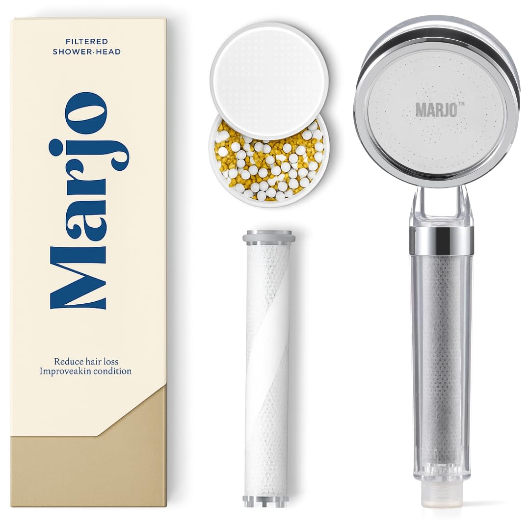 Marjo Filtered Hand Shower – High Pressure Shower Filter Head for Hair Loss & Skin | Water Softener for Shower | فلتر دش الاستحمام | Filtered Shower Head | Bathroom Accessories (Transparent)