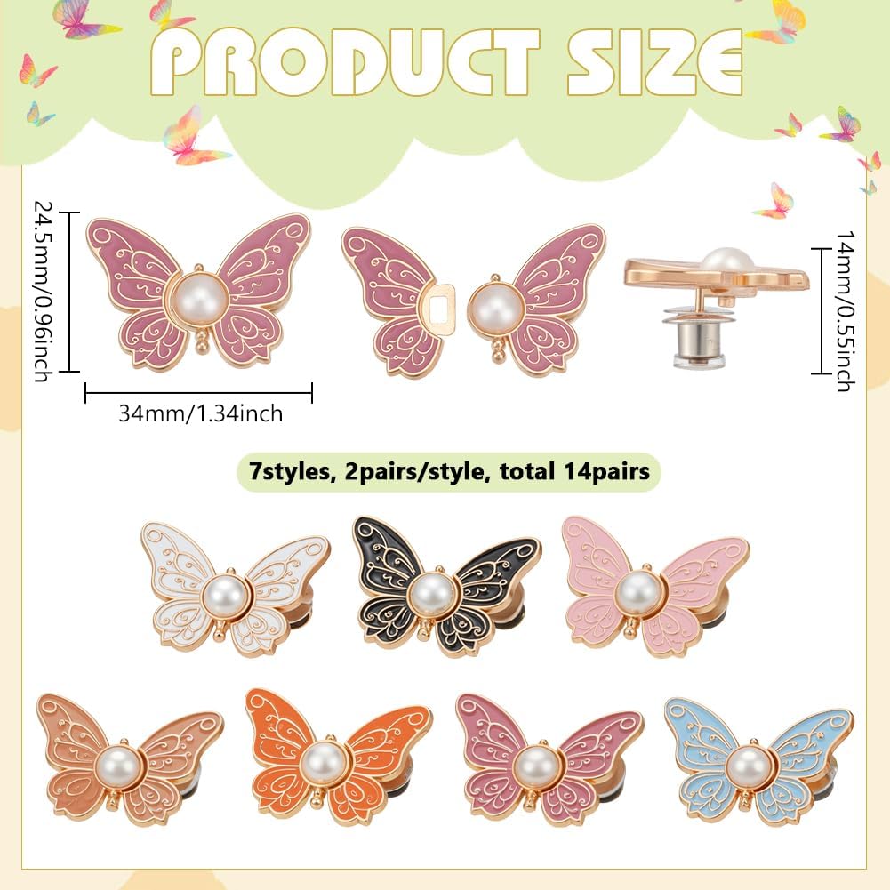 FINGERINSPIRE 14 Pairs Pant Waist Tightener 7 Colors Detachable Butterfly Jean Buttons Pant Waists Tightener for Loose Jeans Adjustable Waists Buckle Sets No Sew and No Tools Decorative Waist Buckles image 2