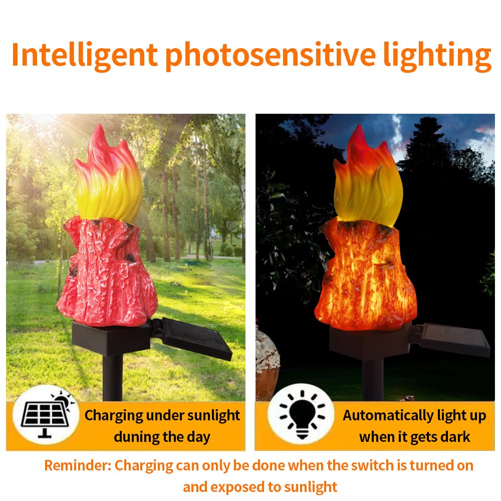 YZYOE Solar Powered Red Bonfires Lights, Garden Decorative Resin Cute Red Torch Ground lamp - Image 2