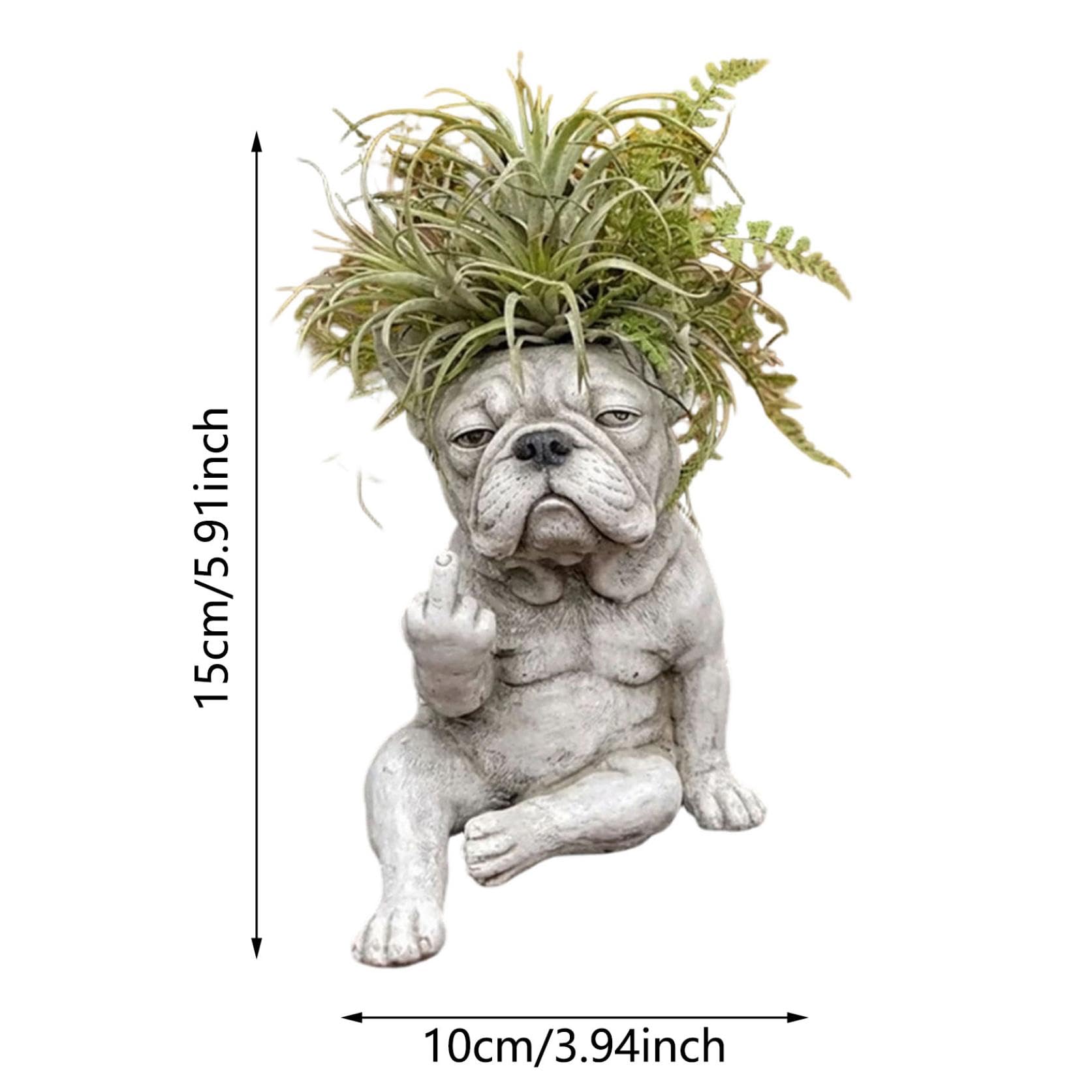 Pot de fleurs amusant en forme de bouledogue français, pot de fleurs créatif en résine, décoration de jardin, statue de chien, pot pour plantes d'extérieur (blanc_D)
