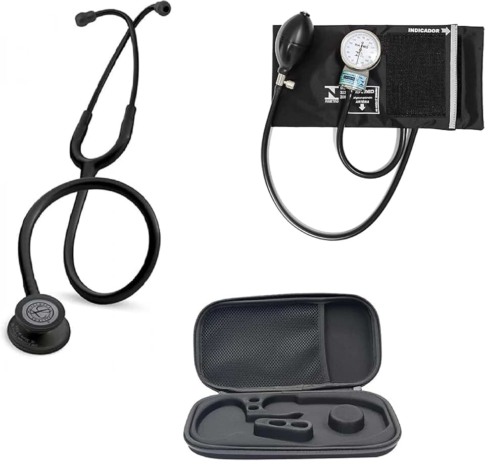 Combo Estetoscópio 3M Classic III Black Edition 5803 Littmann, Esfigmomanômetro + Case