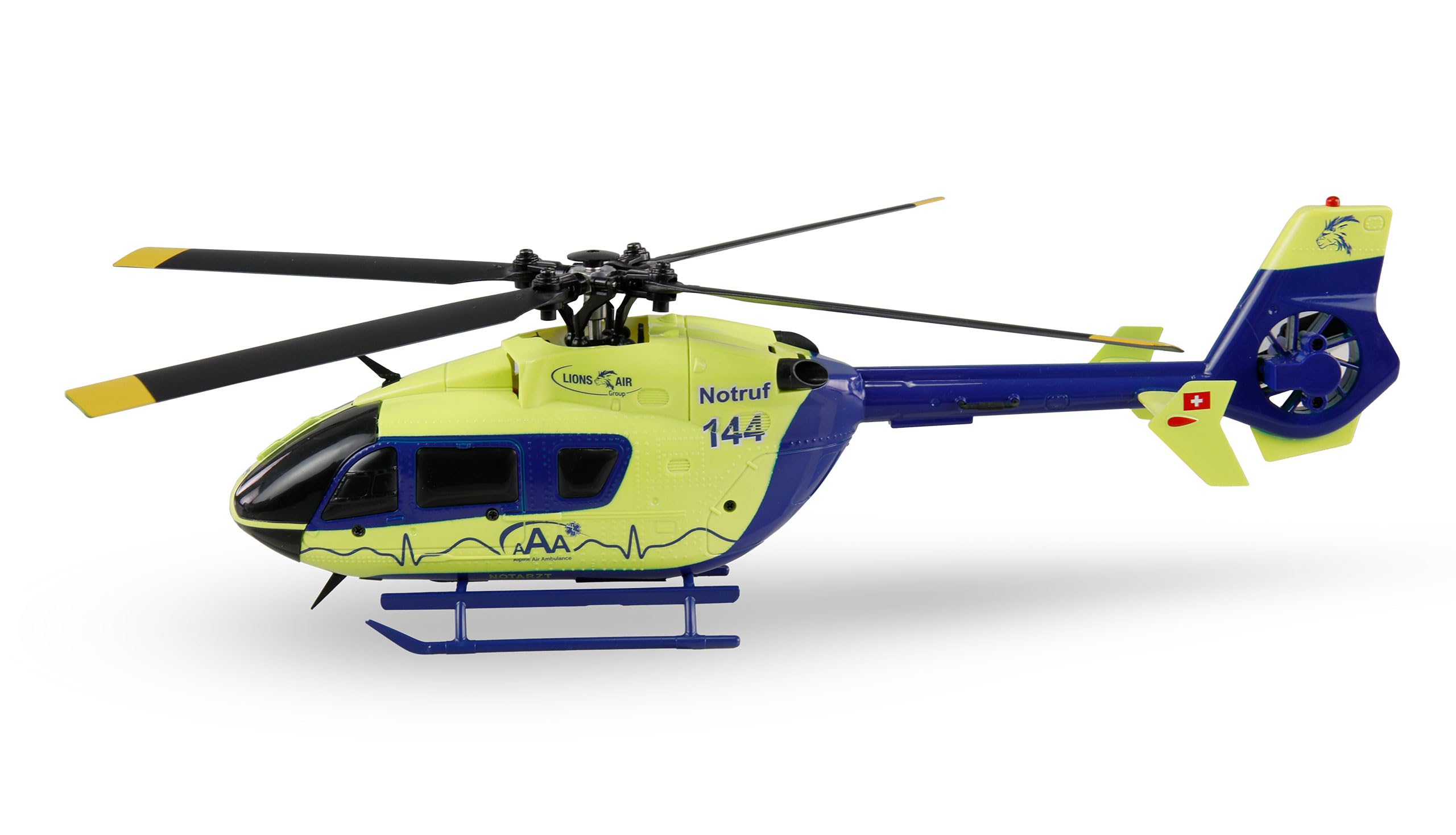Amewi AFX-135 Alpine Air Ambulance Helicóptero de 4 Canales 6G RTF Amarillo neón Azul