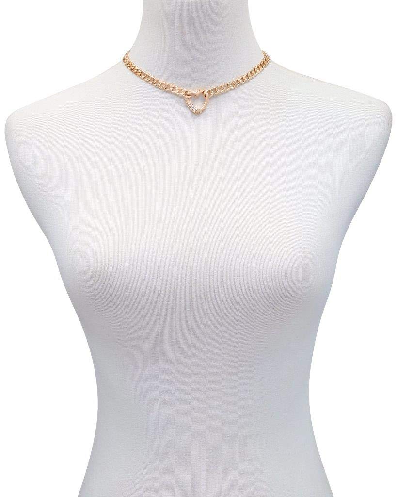 GUESS Collar de eslabones de Cadena de Tono Dorado con Dije de corazón pavé, Talla única, Cristal, Cristal, Talla única, Vidrio, Crystal