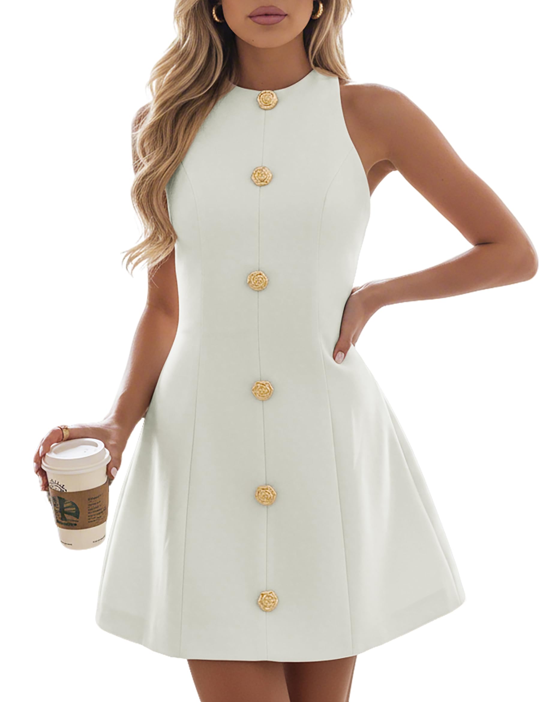 Work Dresses for Women Summer Sleeveless Cocktail Mini Dress A Line Elegant Business Casual Formal Short Dress