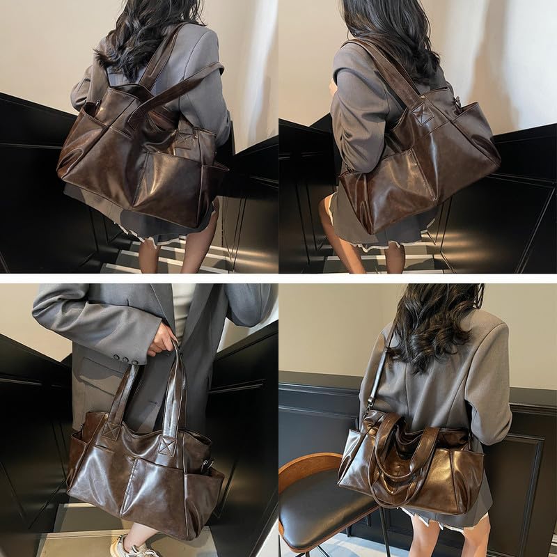Borsa Bauletto con Tracolla da Donna Borsa a spalla in Pelle Sintetica Borsa a mano Sacchetto Tote Donne Borsetta Hobo Borsa a tracolla Marrone scuro