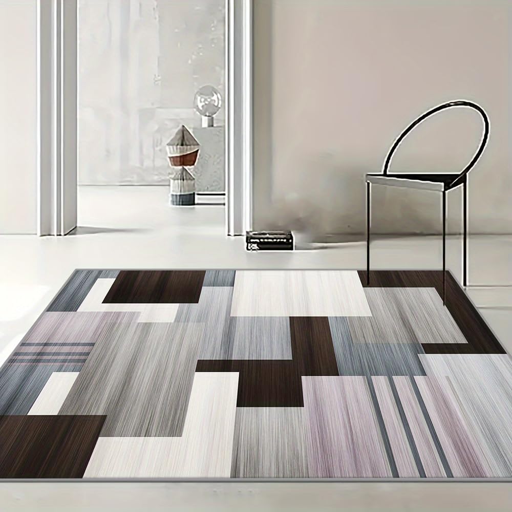 Gray Brown Geometric Patchwork Area Rug,2'x 3'Abstract Art Carpets for Living Room Non-Slip Floor Mats for Living Room Boys Girls Bedroom Dorm Nursery Modern Home Decorate
