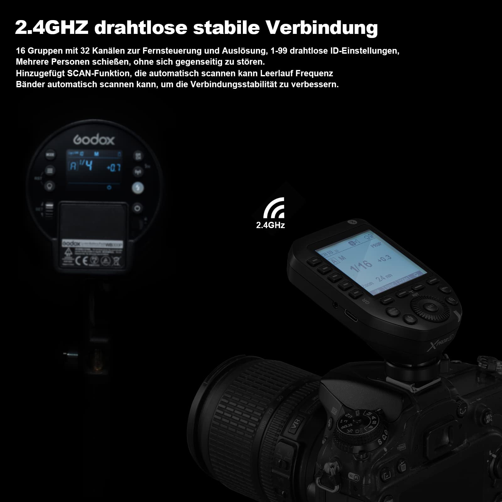 Godox Xproii-S Flash Trigger Kamera Wireless Blitzauslöser 2,4 GHz 1/8000s HSS TTL Umwandlung für Sony,Manuelle TCM Funktion großer LCD-Bildschirm der Godox Flash APP können ferngesteuert Werden.