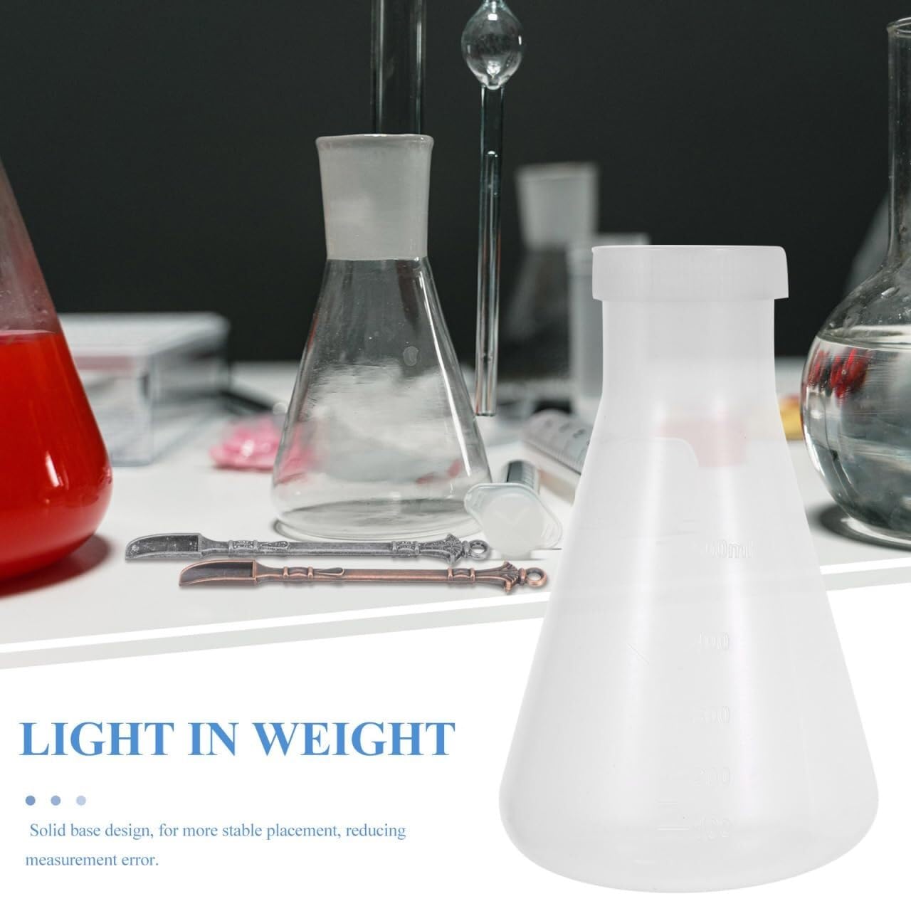 Set de Matraces de Erlenmeyer de Plástico - 3 Piezas Matraces Cónicos con Tapón de Roscas, Transparentes con Escala para Experimentos Científicos de Laboratorio (100ml, 250ml, 500ml)