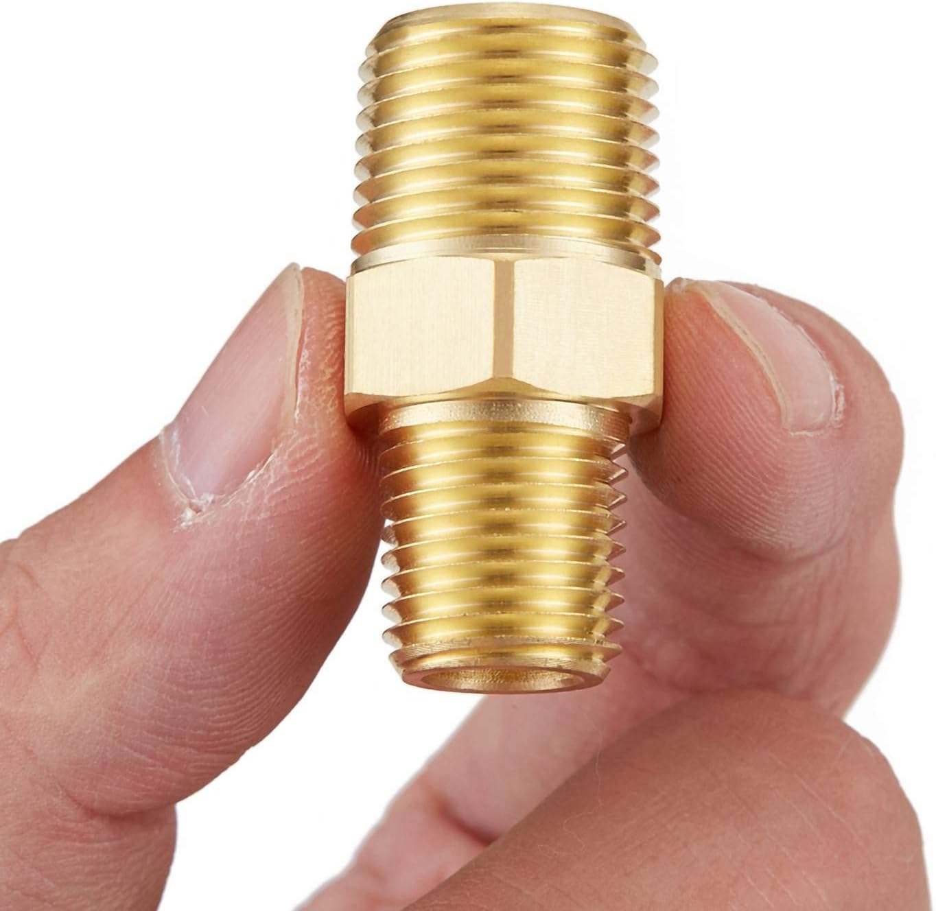 Litorange 4 Pack Metals Brass Pipe Fitting Connector Adapter, Hex Nipple, 3/8" x 3/8" NPT Male