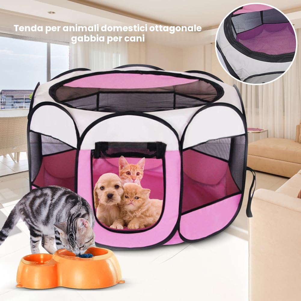Recinto Cani da Interno, 74x74x43cm Recinto per Gatti, Box Pieghevole per Cane, Gabbia per Gatto Esterno, Box per Cucciolo Gattini Conigli, Rosa