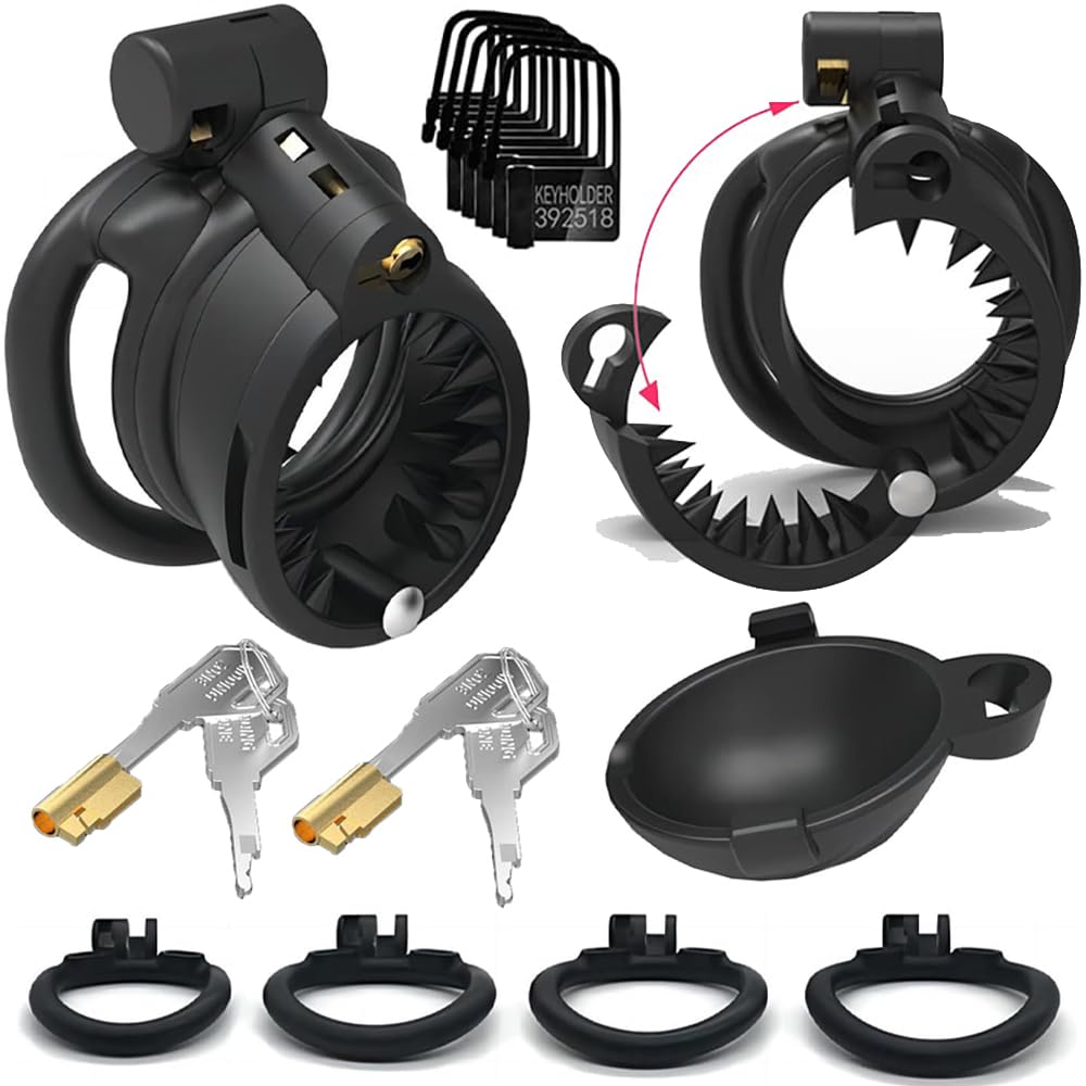 Male BDSM Spiked Cock Cage Chastity Device with 4 Arc Rings Set, CBT Spikes Cage Men Abstinence Penis Pain Bondage SM Punishment Extreme Fetish Sex Toys for Gay Couples Professionals (Black)