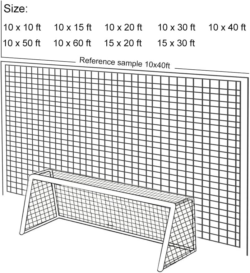 Miniatura 6 de Aoneky Red de respaldo de fútbol de 10 x 10 pies, 10 x 20 pies, 10 x 30 pies, malla cuadrada de 4 pulgadas, cable de polietileno resistente de 0.1