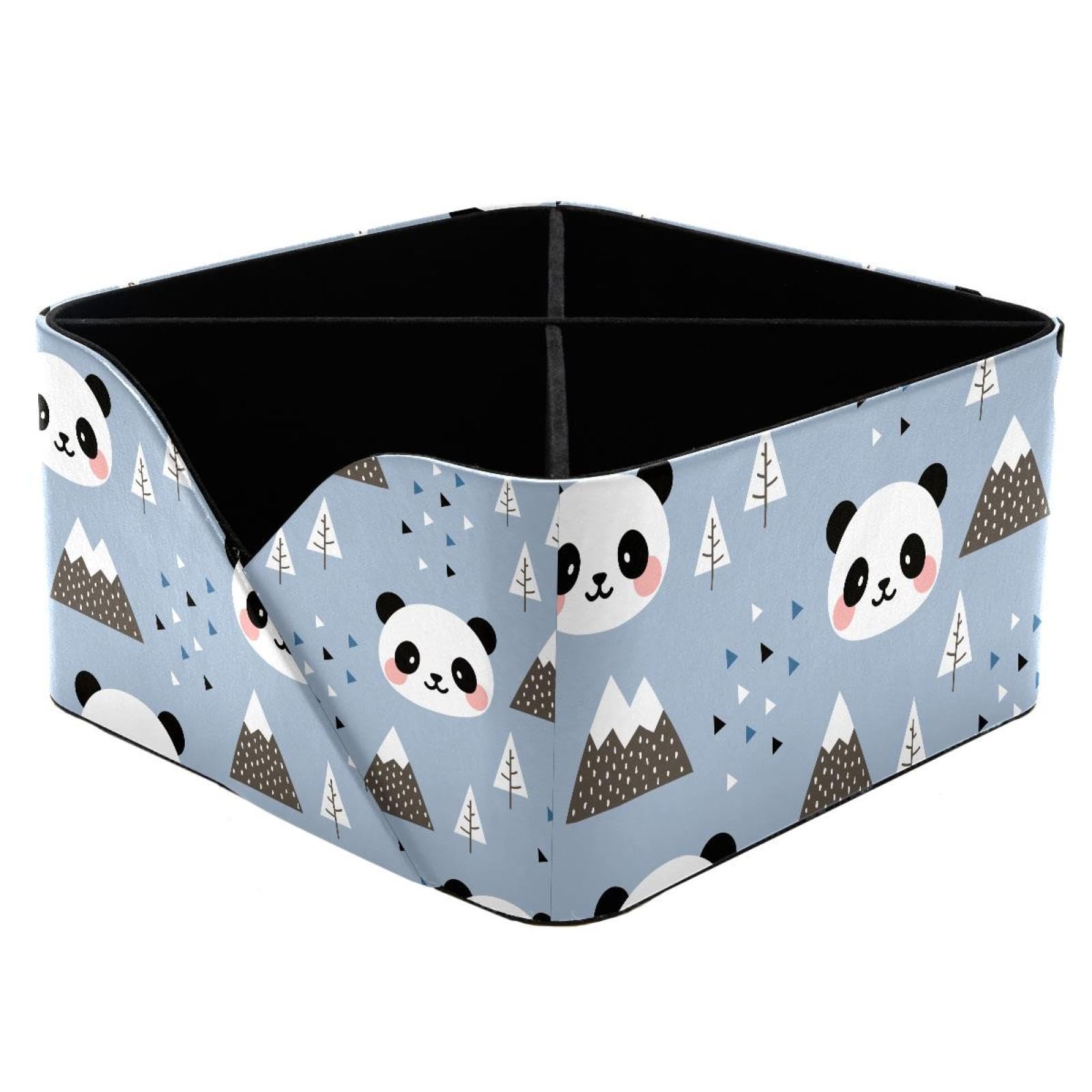 KengjuTesu Happy Panda in the Forest Mountain Tree and Cloud Desktop Organizer Pen Holder, Rectangular Pencil Cup for Office, Study and Makeup Stations