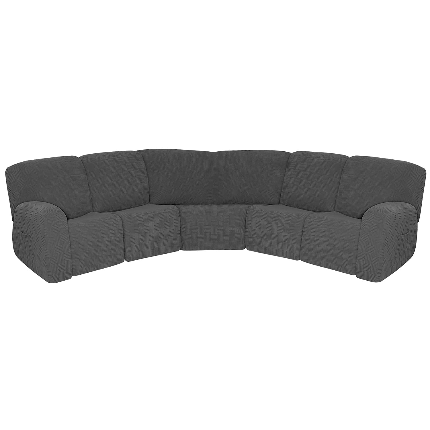 7-Piece Jacquard Stretch Sofa Covers for 5-Seat L-Shaped Sectional Recliners - Anti-Slip Thick Protective Washable (Dark