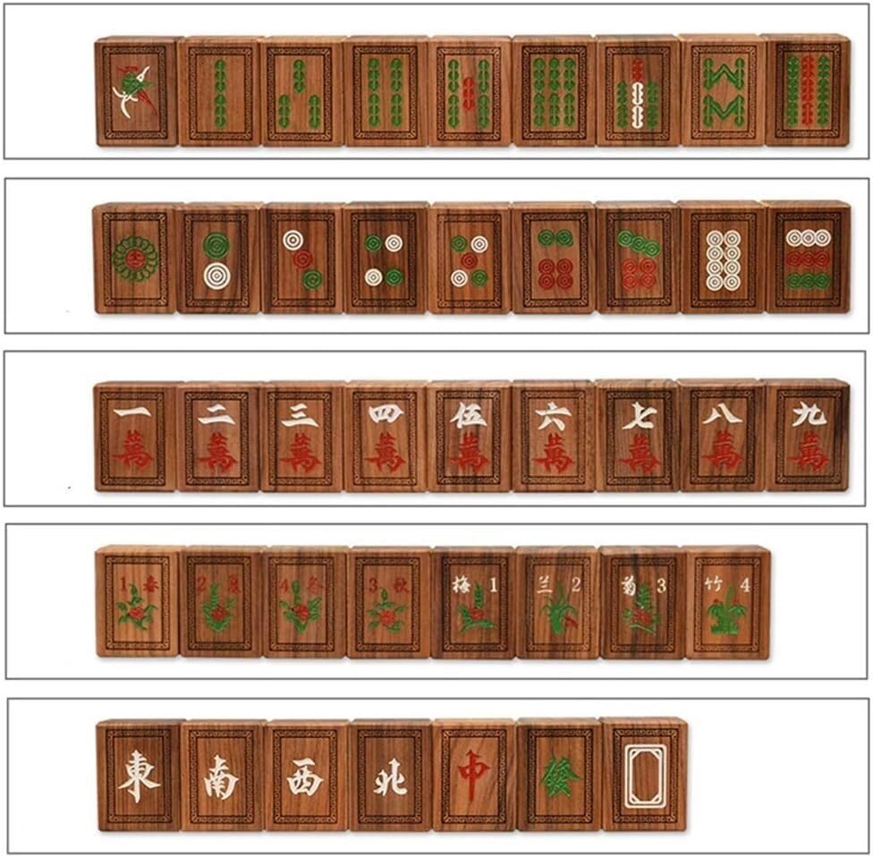 Juego de Mahjong con Estuche de Madera, Juego Tradicional Chino for Viajes, Ocio y Familia(Red White B)