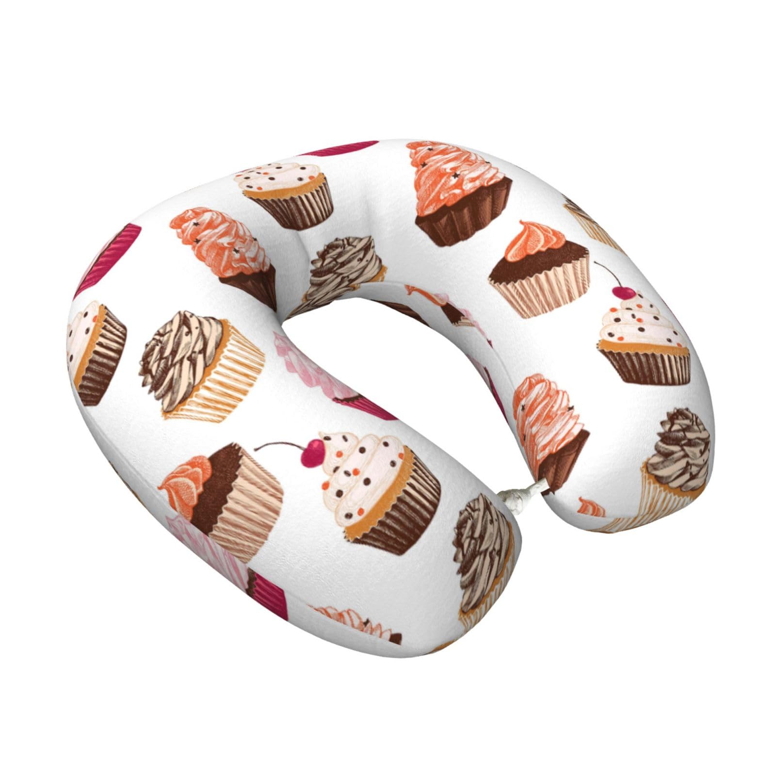 LKYMOH Cute Cupcakes, Travel Neck Pillow U-Shaped Memory Neck Support Soft Comfortable With Washable Cover For Airplane Car Traveling and Office