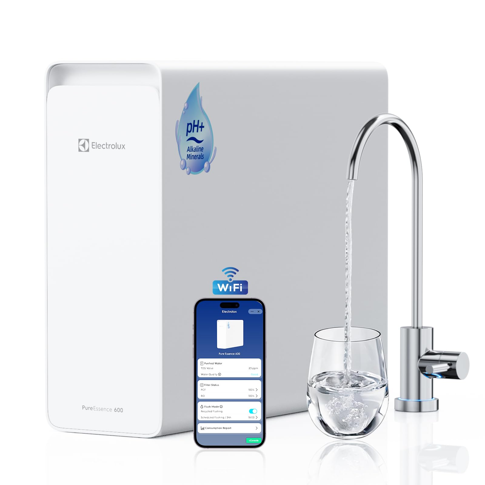 Electrolux WiFi 600GPD Tankless Reverse Osmosis System, Alkaline Mineral pH+, 3:1 Pure to Drain Under Sink RO Filter, 10-Stage RO Water Filtration