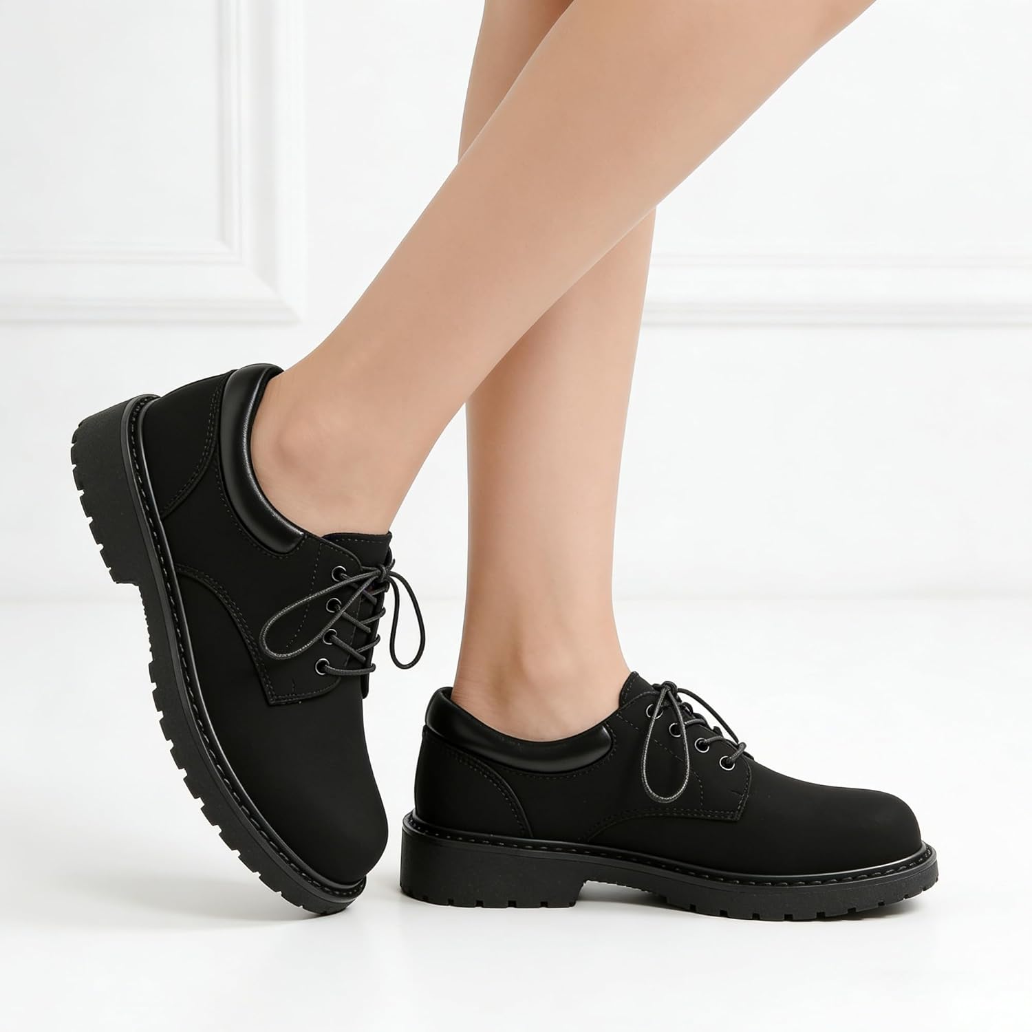 Oxford Shoes for Women Black Womens Oxford Patent Leather Platform Women's Oxfords Comfortable Dressy Non Slip Lace Up Chunky Casual Work Business Dress Office Oxfords Shoes
