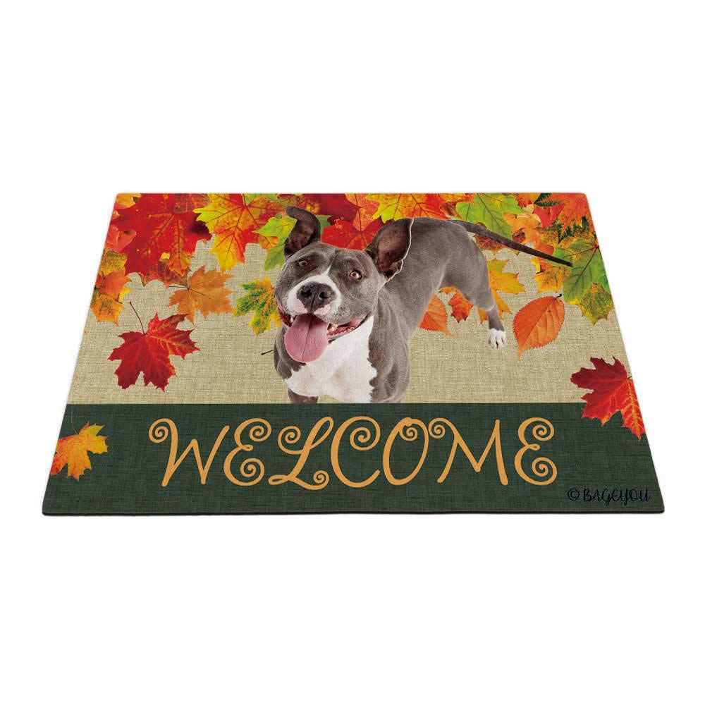 BAGEYOU Welcome Fall with My Favorite Dog PitBull Outdoor Doormat Maple Leaf Harvest Season Rustic Decor Porch Rugs Floor Mat 27.5" x 17.7" — image 1