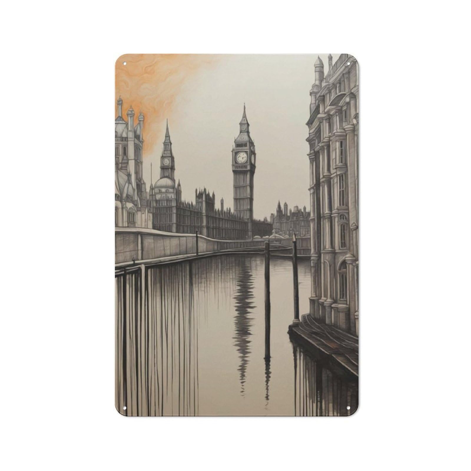 Junmoney City Of London Tin Wall Plaque 30X20cm With For Home Office Or Studio, Gift Idea At Christmas For Creative Workspace Decorators