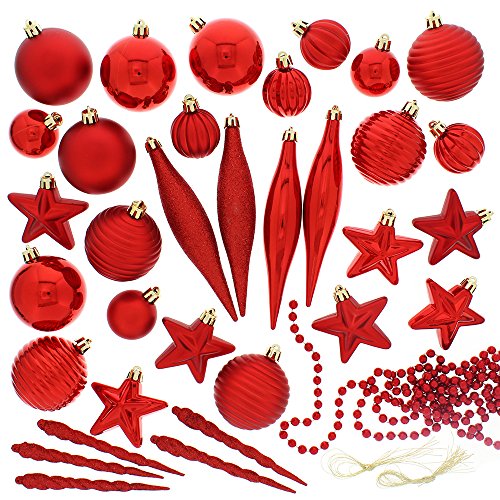 Festive 110 Piece Assorted Christmas Ornament, Red