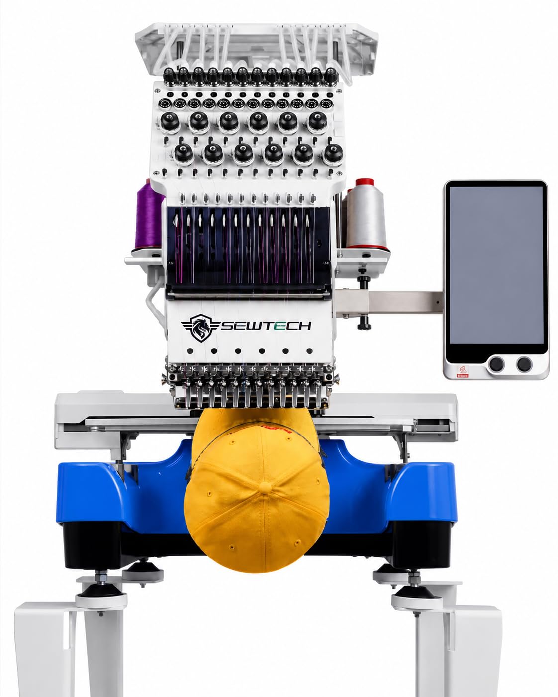 SEWTECH - Máquina de bordado comercial de 12 agujas, campo de 200 x 360 mm, 1200 SPM, pantalla táctil de 10 pulgadas, WiFi/USB, tapa y bordado plano