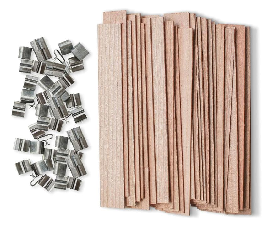 100 zestawów 50-150MM Duże knoty drewniane do wyrobu świec z knotami metalowymi Uchwyt na bezdymne świece sojowe Knoty trzaskające(13mm*60mm)