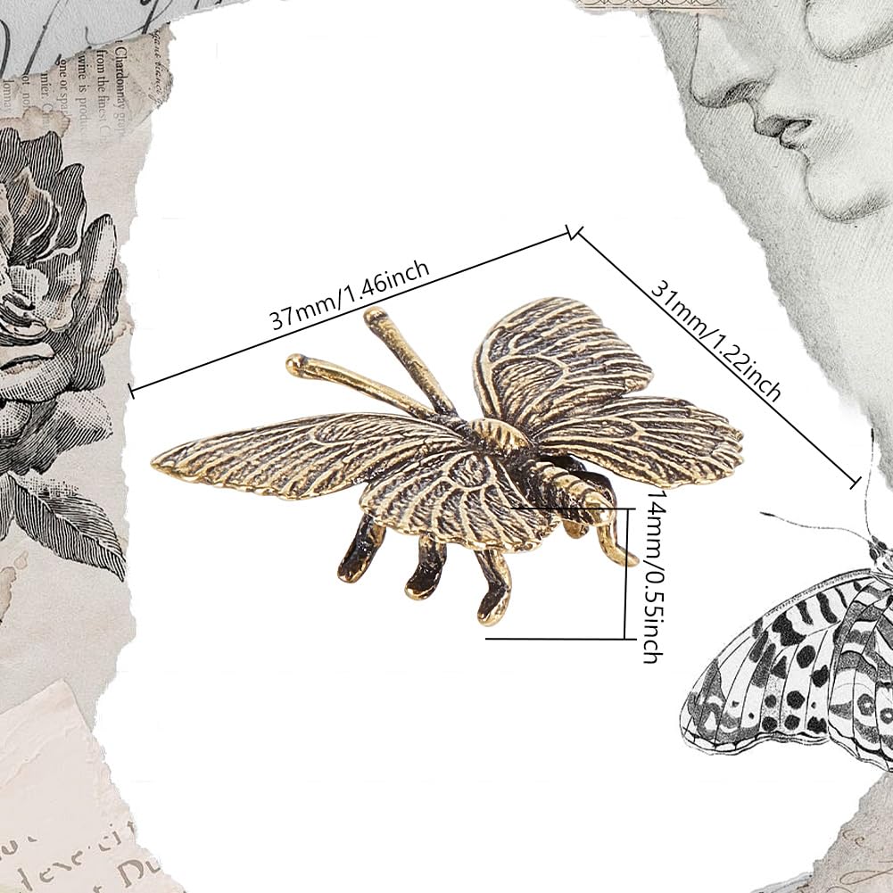 DELORIGIN 3pcs Mini Butterfly Sculpture Brass Butterfly Figurine Decor Ornament Retro Insects Good Luck Animal Figure Statues for DIY Craft Collectible Home Office Desktop Decorative - Image 2
