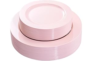 FLOWERCAT 60PCS Pink Plastic Plates for Birthday Celebrations