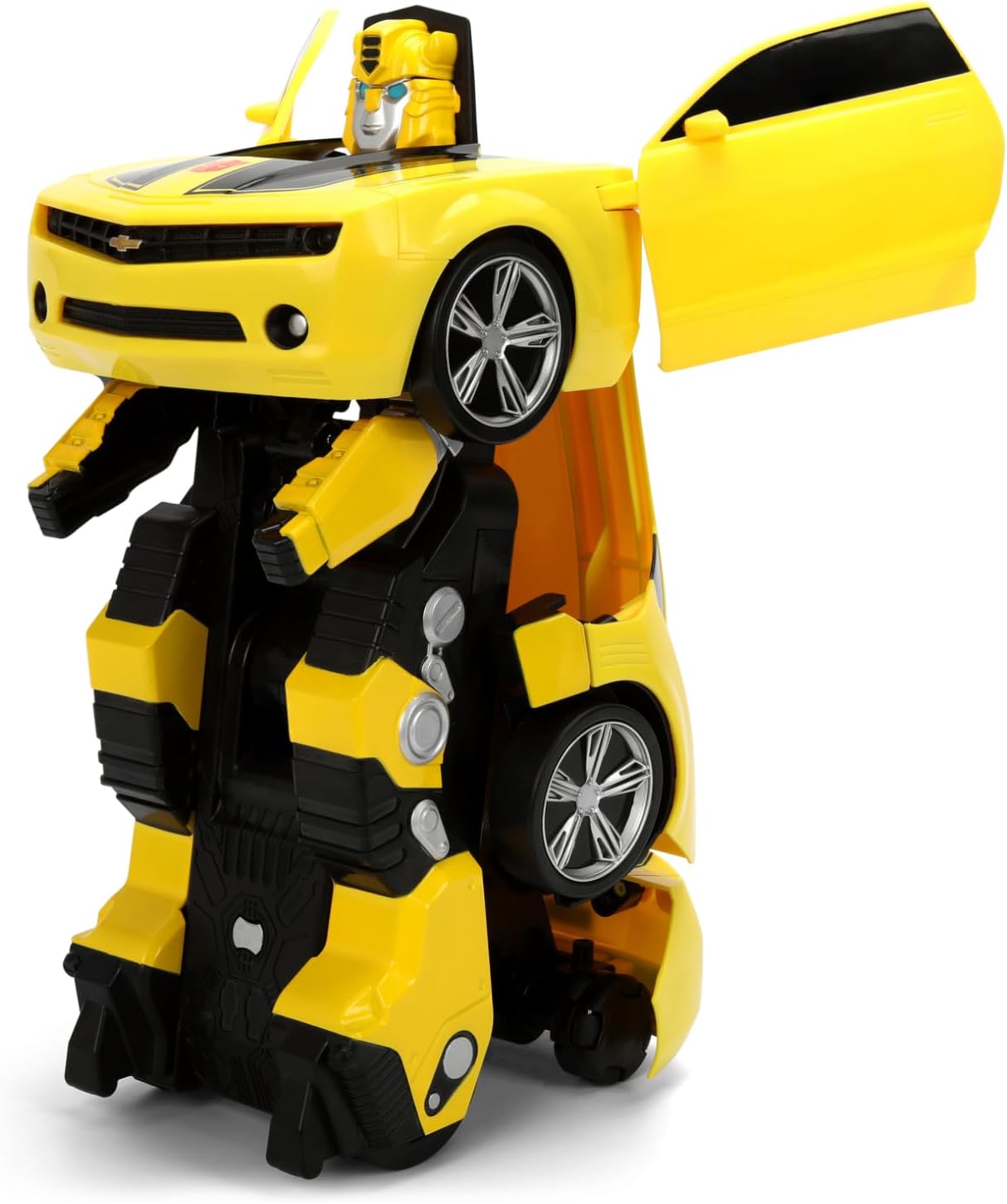 Jada Toys Transformers RC Converting Bumblebee (28 cm) - Remote Controlled Car Robot with Transformation, Light and Sound, Toy for Fans and Children from 6 Years, Includes Remote Control
