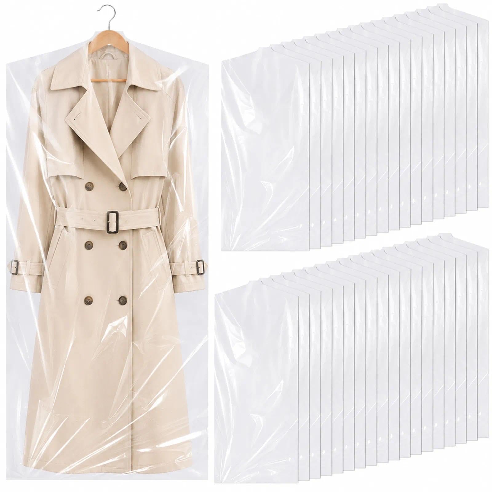 Huoanpo 40 Pack Clear Garment Bags, 60X150cm Plastic Clothes Bags, Dry Cleaning Bags, Clothes Covers Protector Bags For Suits, Dresses, Jackets