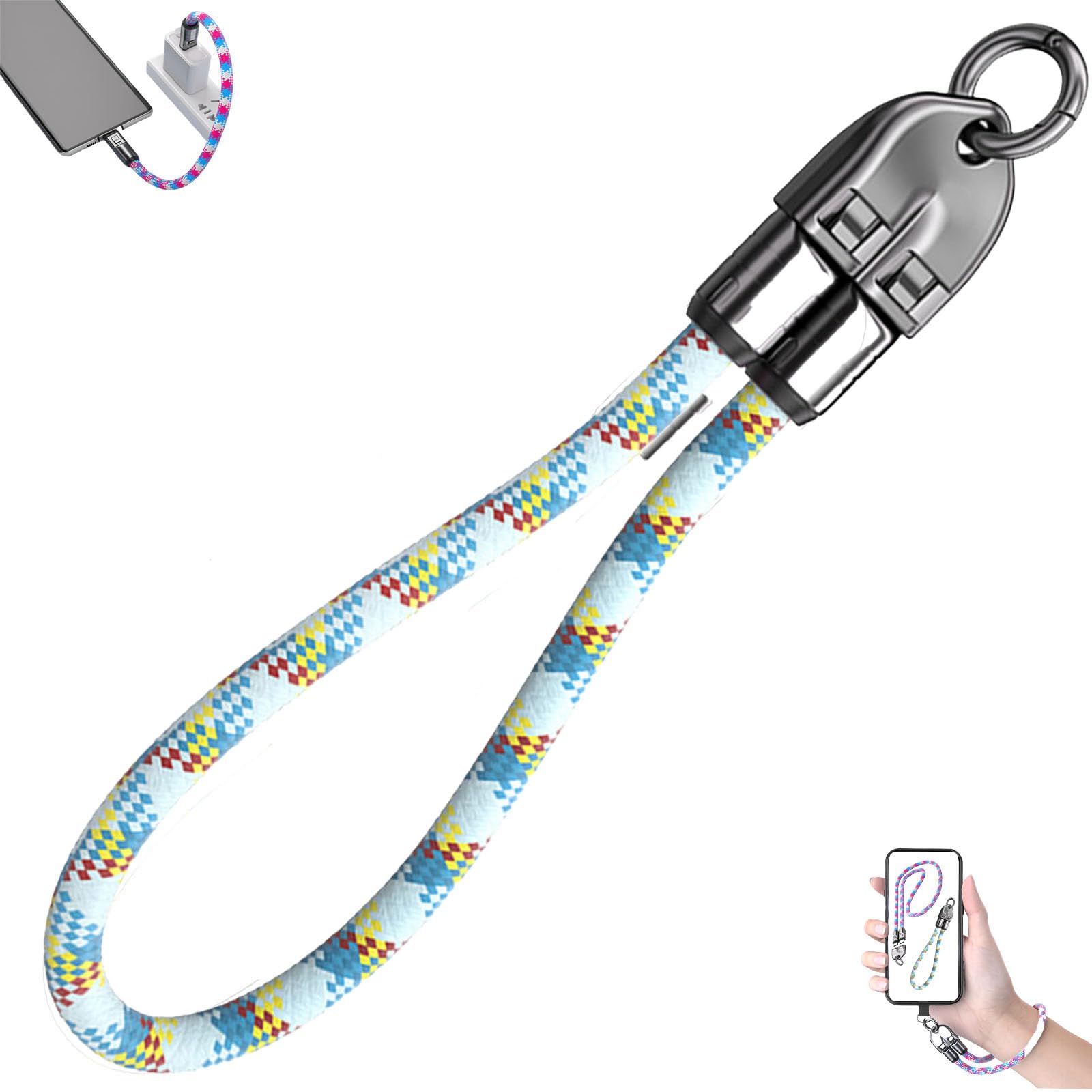 C To C 240w Charging Cable With Wearable Bracelet Design,Phone Lanyard Data Cable Wrist Straps,2 In 1 Cell Phone Chain Fast Charging Data Cables,for Smartphones (Bracelet style 11.8 in, Blue, A)