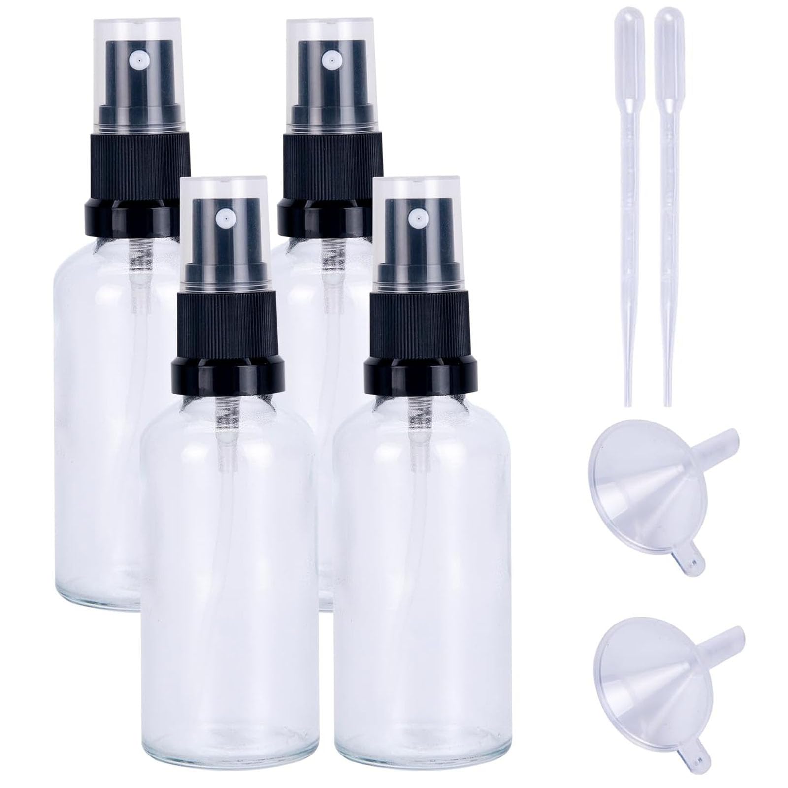 4 flaconi spray in vetro, 50 ml, trasparenti, ricaricabili, per viaggi e articoli da toeletta