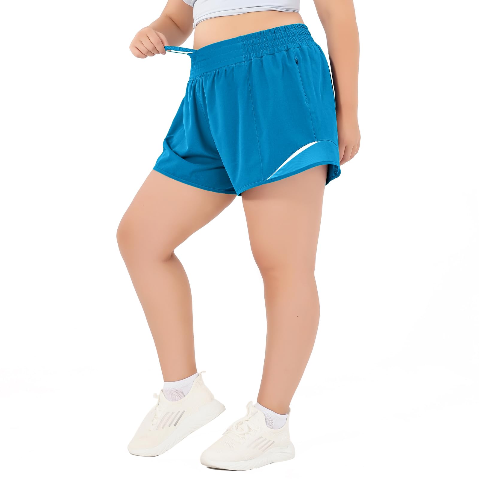 Aurefin High Waisted Athletic Shorts for Women, Womens Plus Size Running Workout Shorts with Liner and Zip Pocket 4 inch