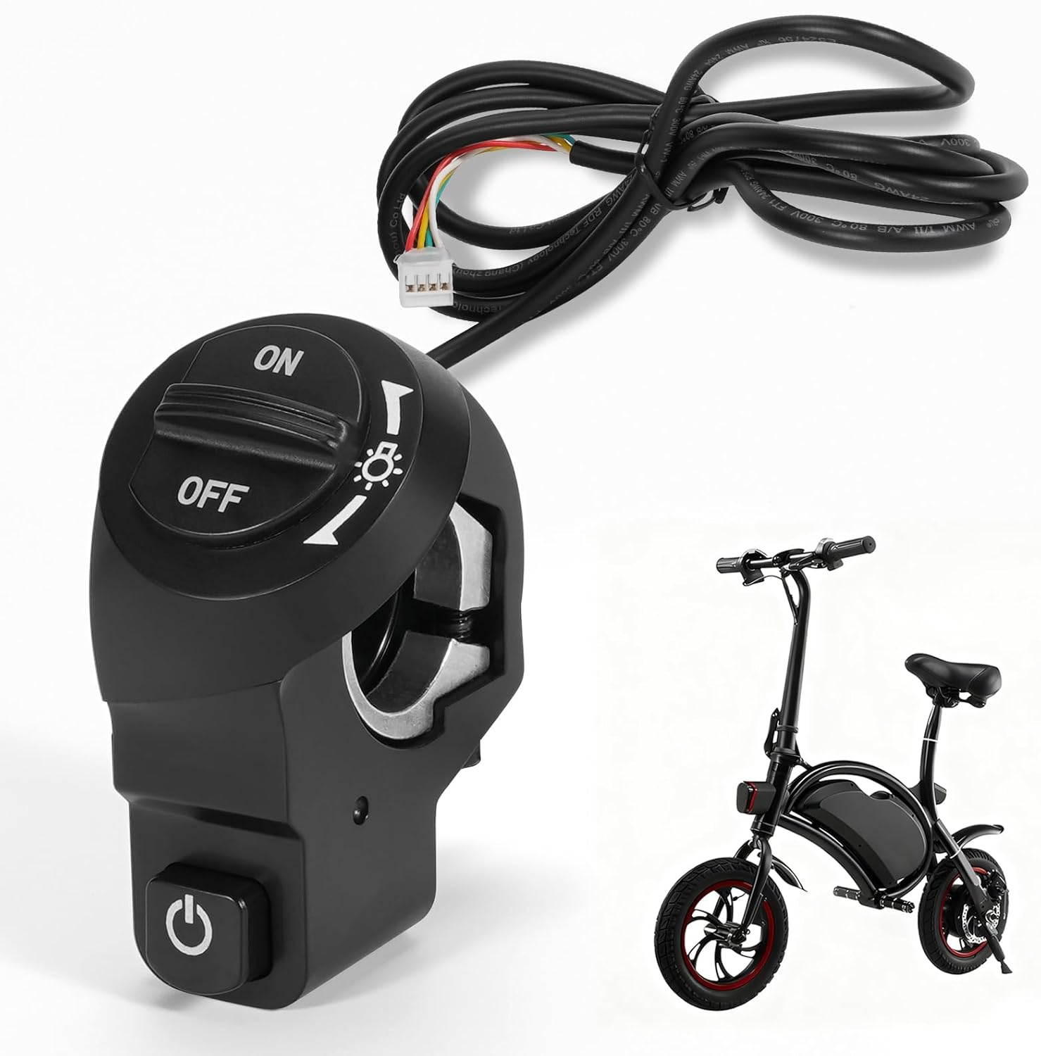 48V Ebike Power & Light Switch Compatible with Jetson Bolt & DYU D1F Electric Bike, 4-pin Connector Dual Function Handlebar Switch