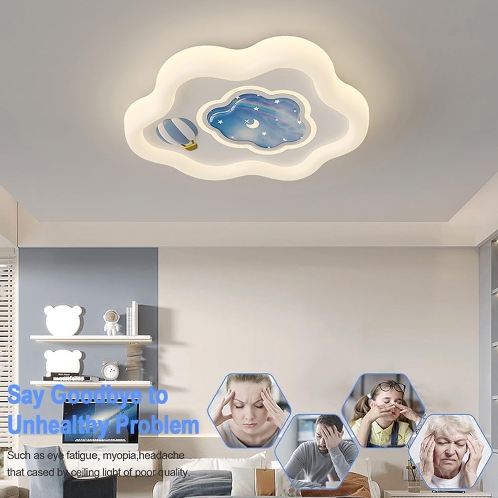 Cartoon LED Ceiling Light Fixtures, 3-color Dimming,Cloud Shape LED Ceiling Mount Light Fixtures, Semi Flush Mount Ceiling Light, Chandeliers for Bedrooms Kids Roo(B)