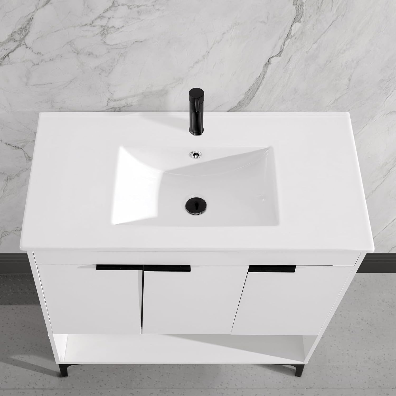 36 in. W x 18.3 in. D Bathroom Vanity Top with Ceramic Undermount Sink, Drop in Bathroom Vessel Sink Rectangle, Without Matte Black Faucet & Pop up-Drain, W/One Hole, White